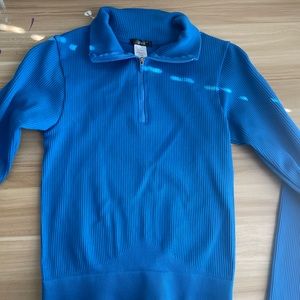 BLUE RIBBED LONG SLEEVE ZIPUP